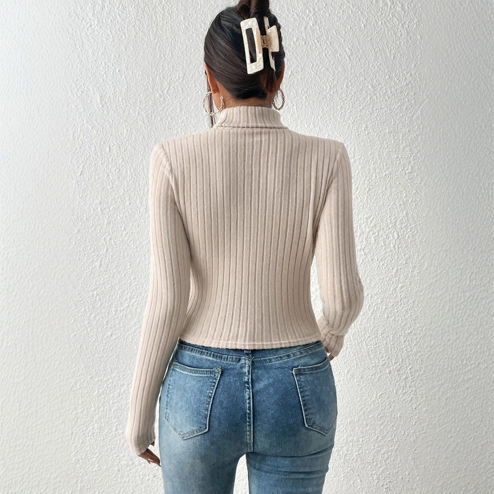 Damen Langarm Oberteil mit asymmetrischem Cut-Out und feiner Rippstruktur Drune