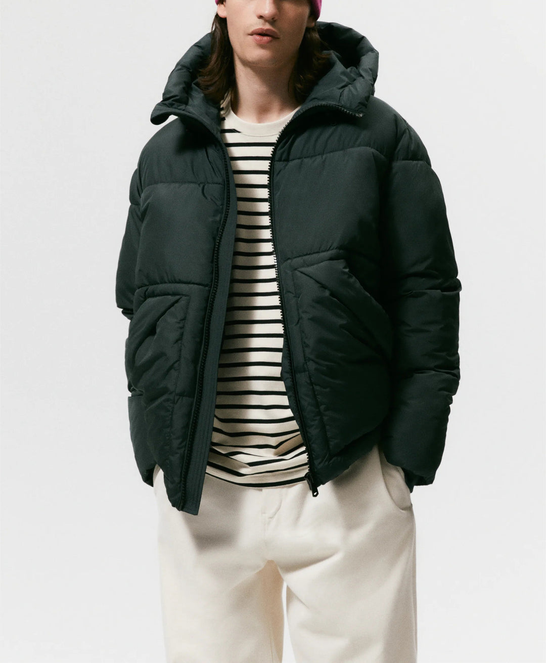 Herren gesteppte Winterjacke mit Kapuze und großzügigen Taschen Drune