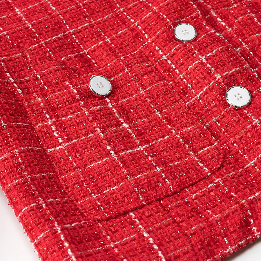 Damen Kurzjacke im klassischen Karomuster mit dekorativen Knöpfen Drune