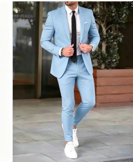 Herren nan tailliertes Anzugset aus leichtem Stretch-Twill mit Ein-Knopf-Sakko und Flat-Front-Hose Drune