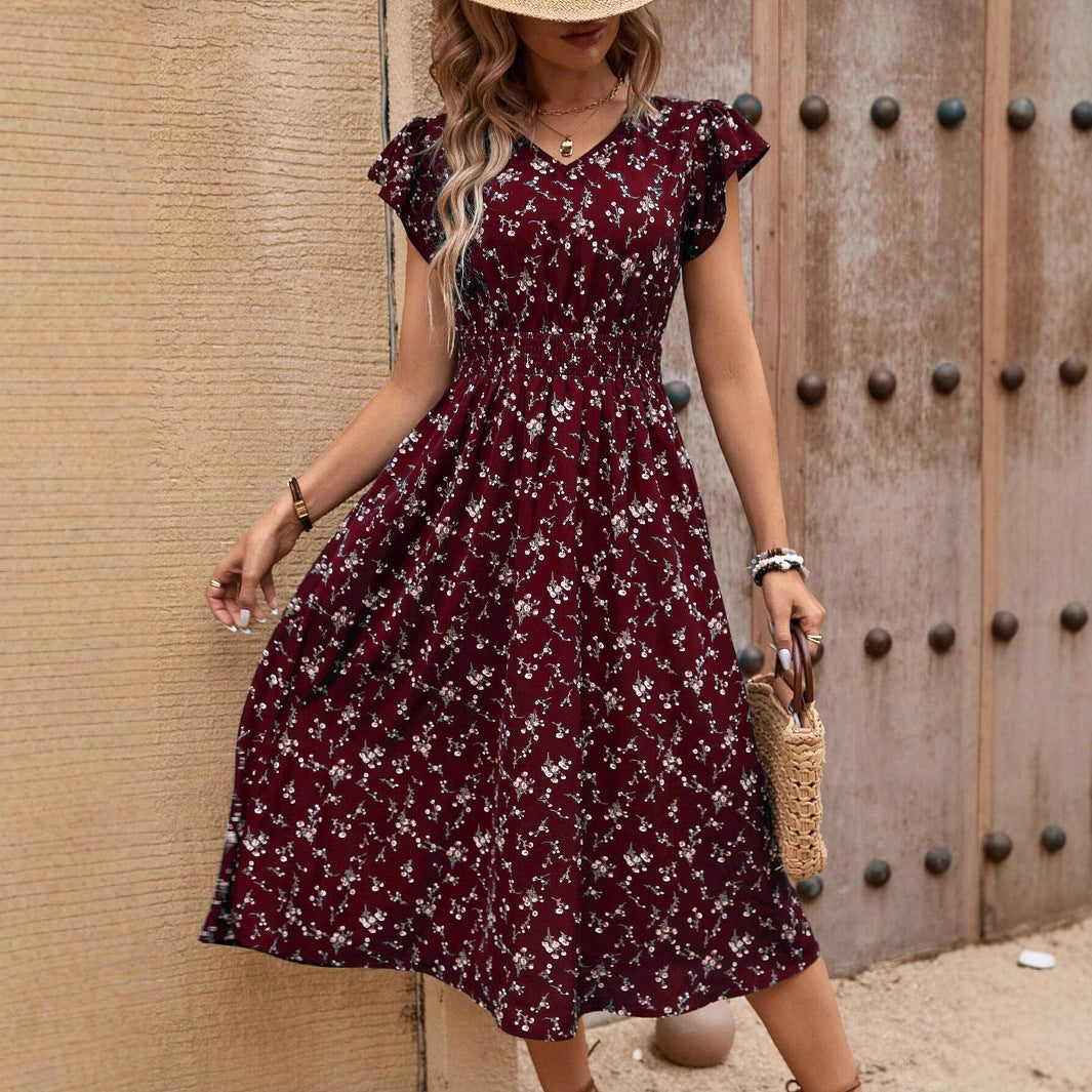 Damen Midikleid mit floralem Muster und Raffungen Drune