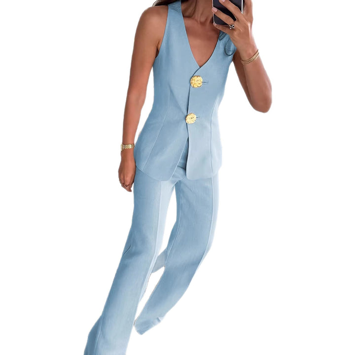 Damen elegantes Jumpsuit mit vordere Knopfleiste und weitem Bein Drune