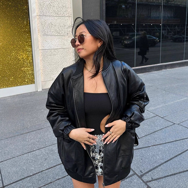 Damen Langarmjacke aus hochwertigem Kunstleder Drune