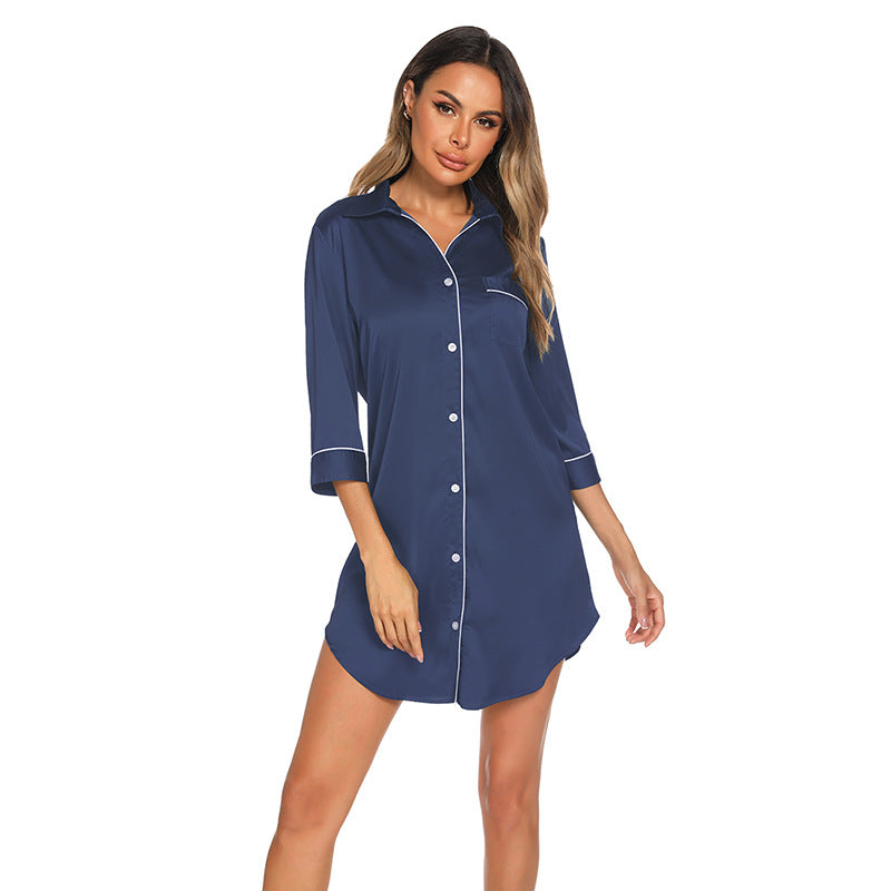 Damen Pyjama-Hemd mit langen Ärmeln und eleganter Knopfleiste Drune