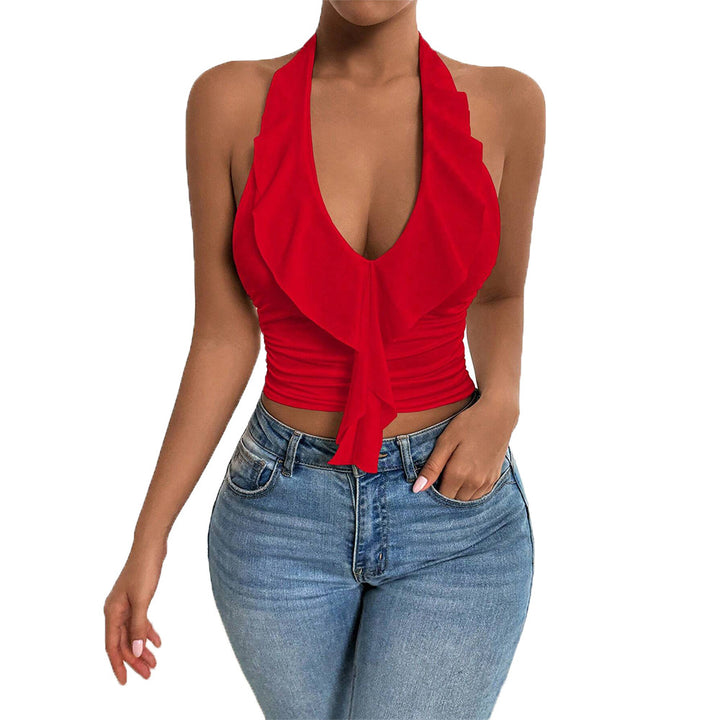 Damen schulterfreies Top mit fließendem Stoff und elegantem Rüschendesign Drune