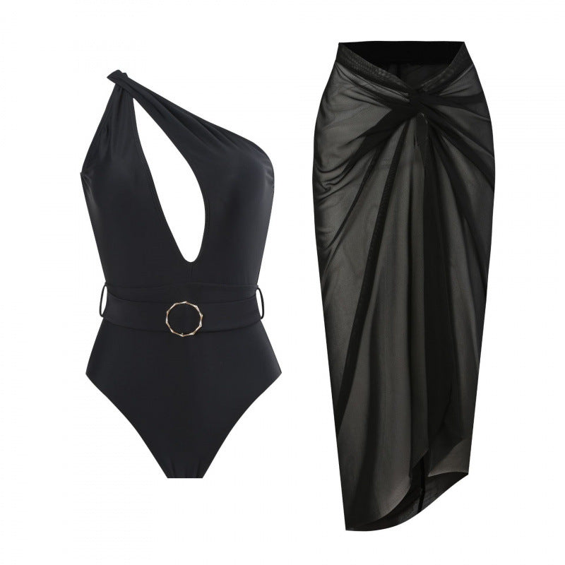 Damen Einteiliger Badeanzug mit asymmetrischem Schnitt und Wickelrock Drune