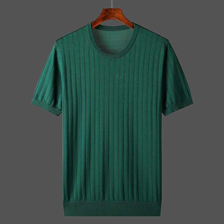 Damen Kurzarm Strickoberteil mit feinem Liniendesign und komfortablem Schnitt Drune