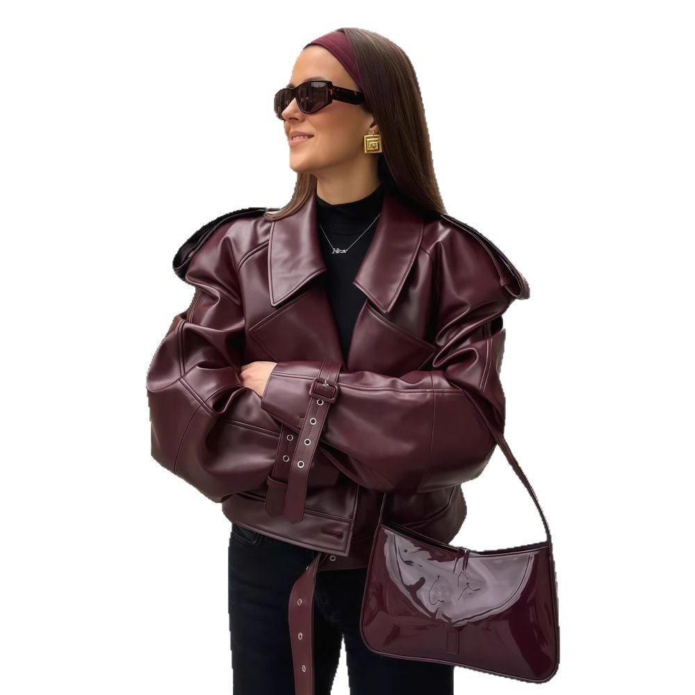 Damen oversized Kunstlederjacke mit statement-Manschetten Drune