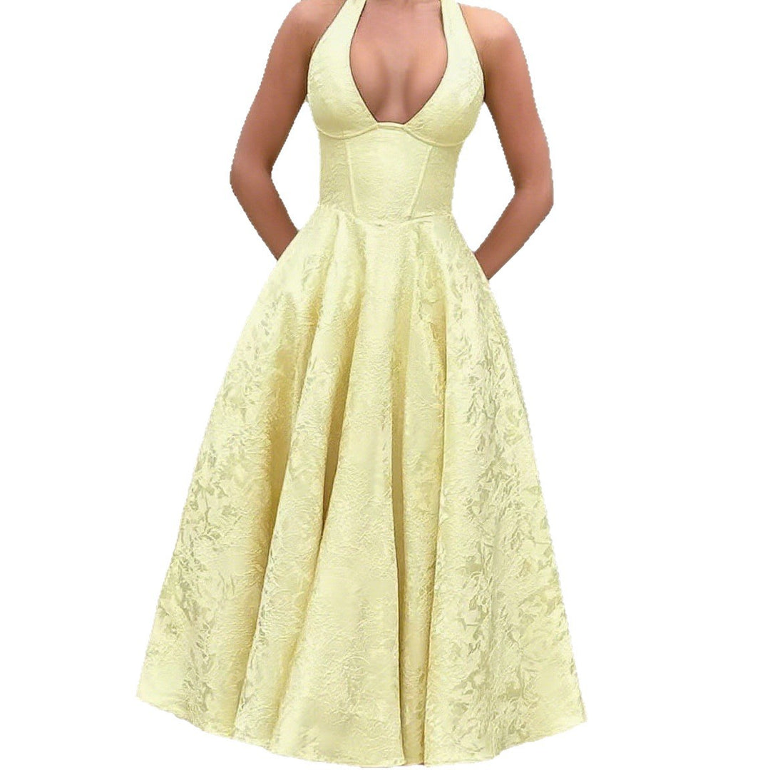 Damen Elegantes Hochzeitskleid mit schwingendem Rock und tiefem V-Ausschnitt Drune
