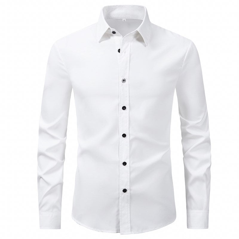 Herren elegantes Langarmhemd aus hochwertiger Baumwolle mit modernem Kragen Drune