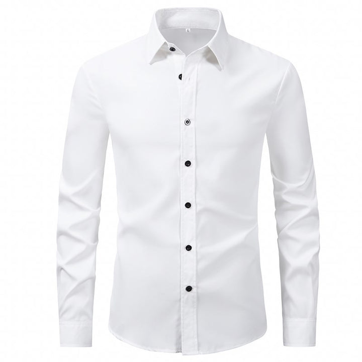 Herren elegantes Langarmhemd aus hochwertiger Baumwolle mit modernem Kragen Drune