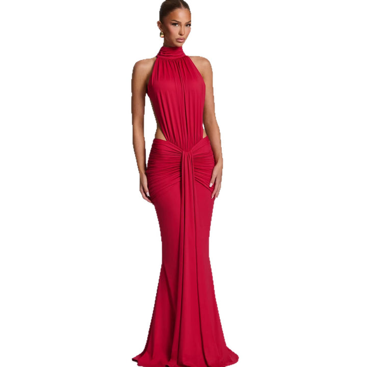 Damen Elegantes Maxikleid mit schickem Halterdesign und raffiniertem Drapierungselement Drune
