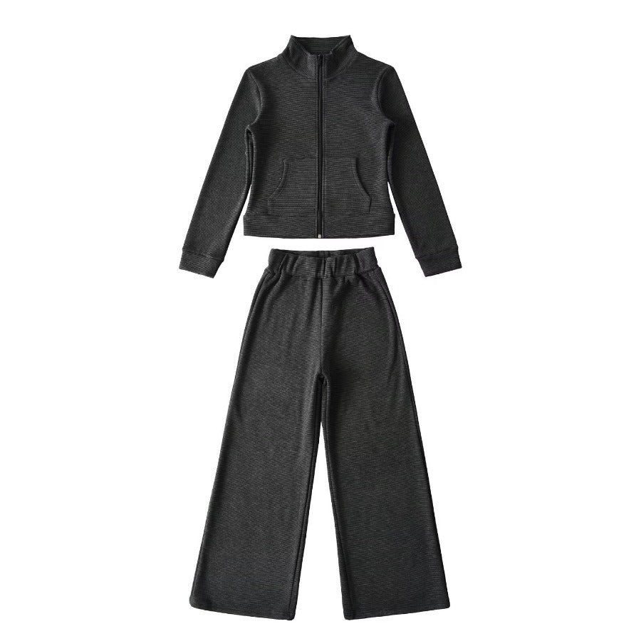 Damen sportliches Set mit Stehkragen und weitem Hosenansatz Drune