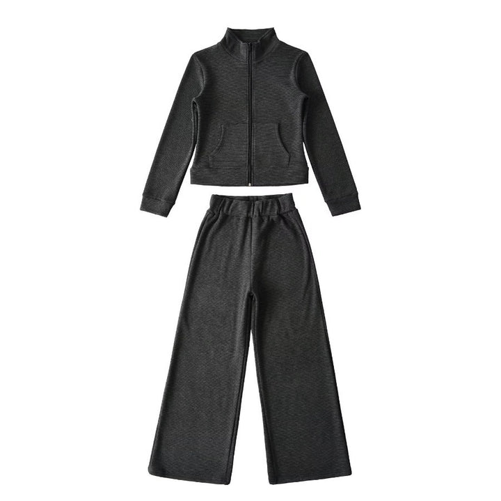 Damen sportliches Set mit Stehkragen und weitem Hosenansatz Drune