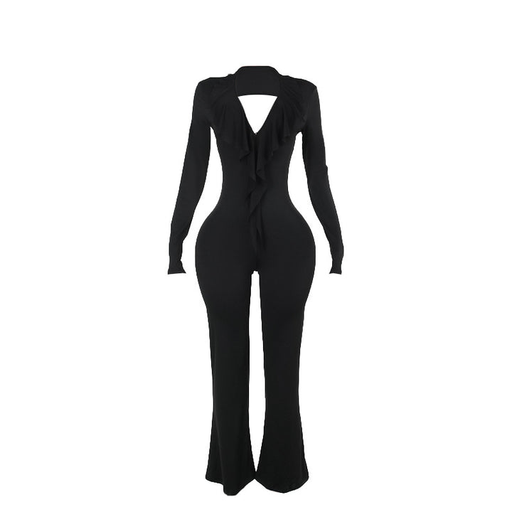 Damen trendiger Jumpsuit mit offenem Rücken und leichtem Stoff Drune