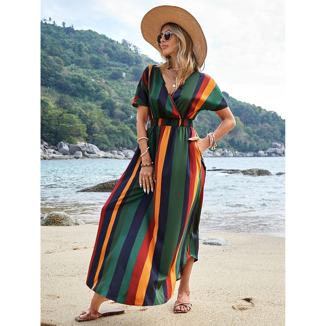 Drune | Gestreiftes Elastisches Taillenstrandkleid