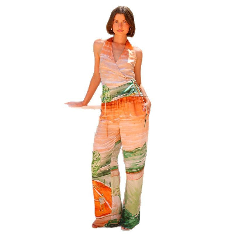 Damen Wickel-Jumpsuit mit floralem Design und elastischem Gummizug Drune