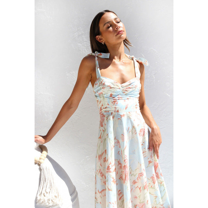 Damen Sommerliches Maxikleid mit verstellbaren Trägern und Raffungen Drune