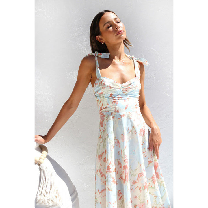 Damen Sommerliches Maxikleid mit verstellbaren Trägern und Raffungen Drune