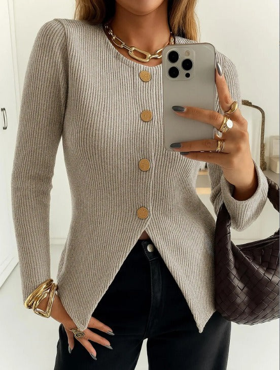 Damen elegantes Strickjacke mit dekorativen Knöpfen Drune