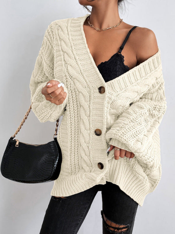 Damen Grobstrick Cardigan mit weiten Ärmeln und Knopfdetails Drune