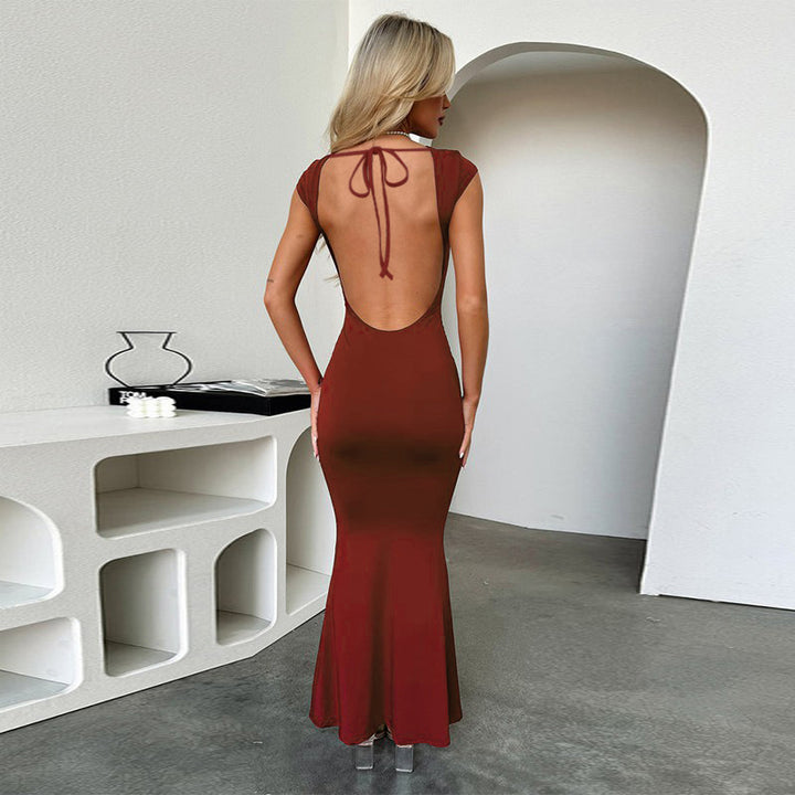 Damen figurbetontes Maxikleid mit elegantem V-Ausschnitt Drune
