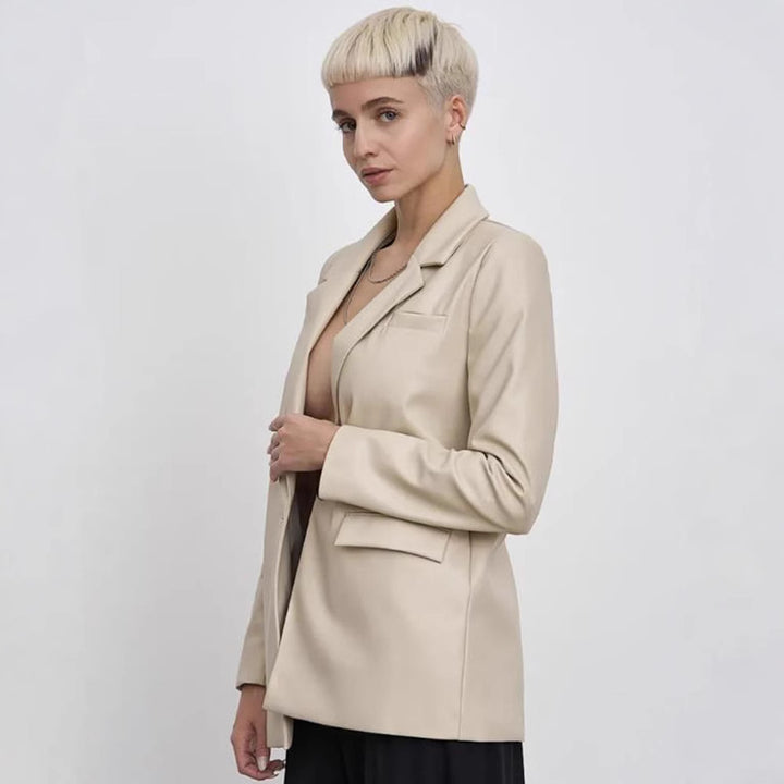 Damen minimalistische und elegante Kunstleder Blazer Drune
