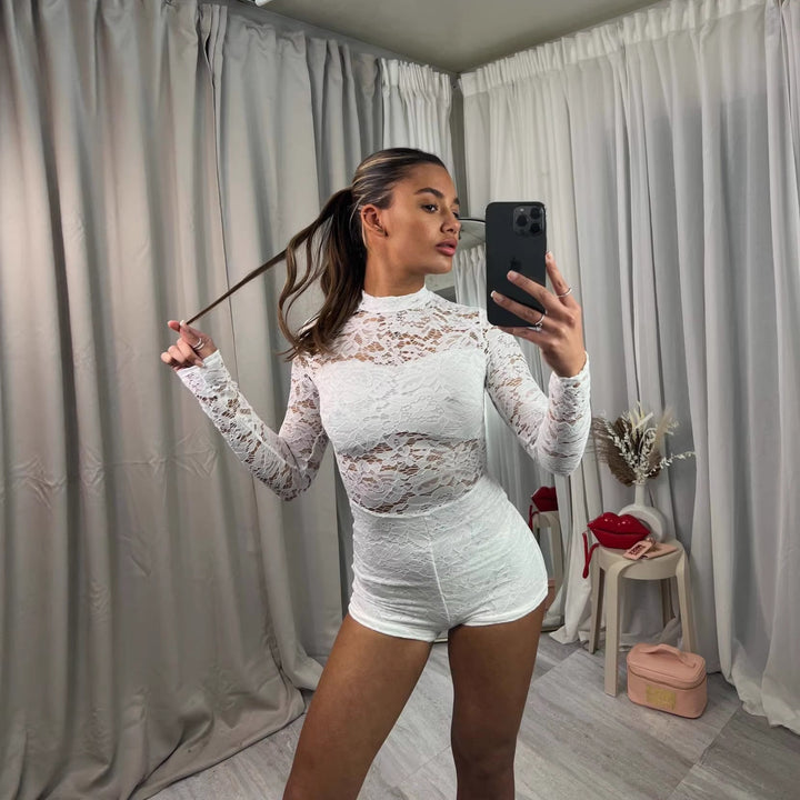 Damen figurbetonter Jumpsuit aus raffinierten Spitzenstoffen Drune