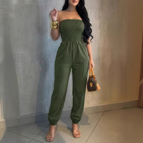 Damen Bequemes Jumpsuit mit schulterfreiem Design und praktischen Taschen Drune