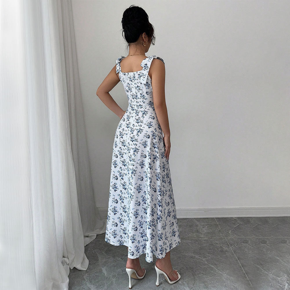 Damen Maxikleid mit Blumenmuster und schmeichelndem Schlitz Drune