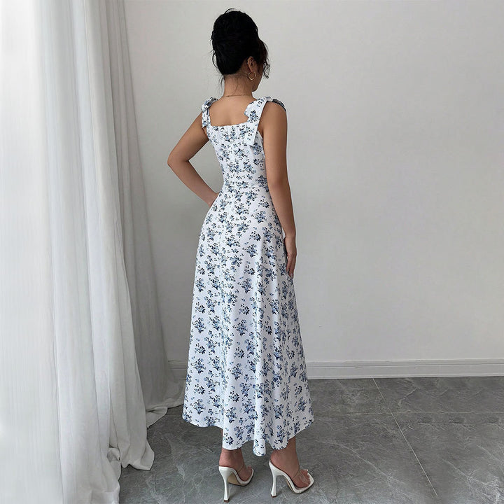 Damen Maxikleid mit Blumenmuster und schmeichelndem Schlitz Drune