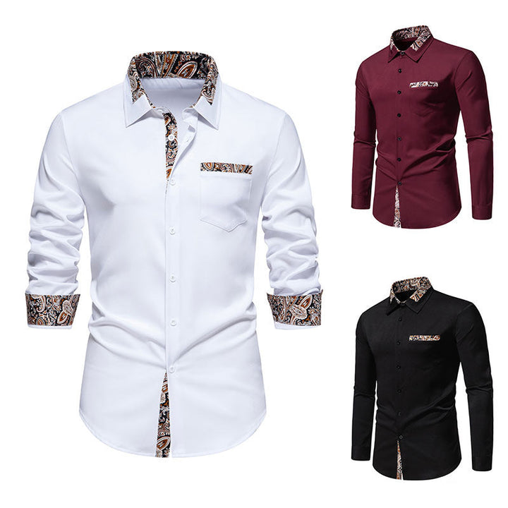 Herren klassisches Langarmhemd mit modernem Paisley-Muster Drune