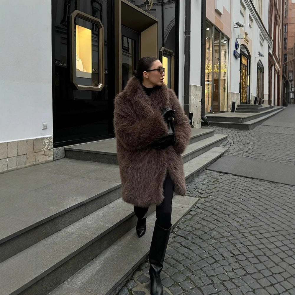 Damen Luxus Kunstpelzmantel Drune