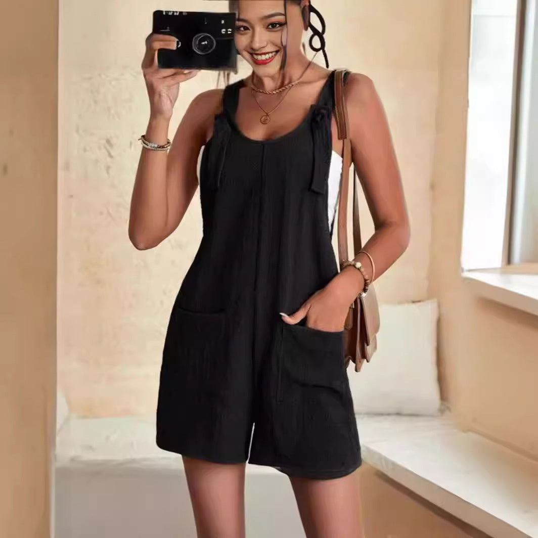 Damen luftiges Jumpsuit mit verstellbaren Trägern und Taschen Drune