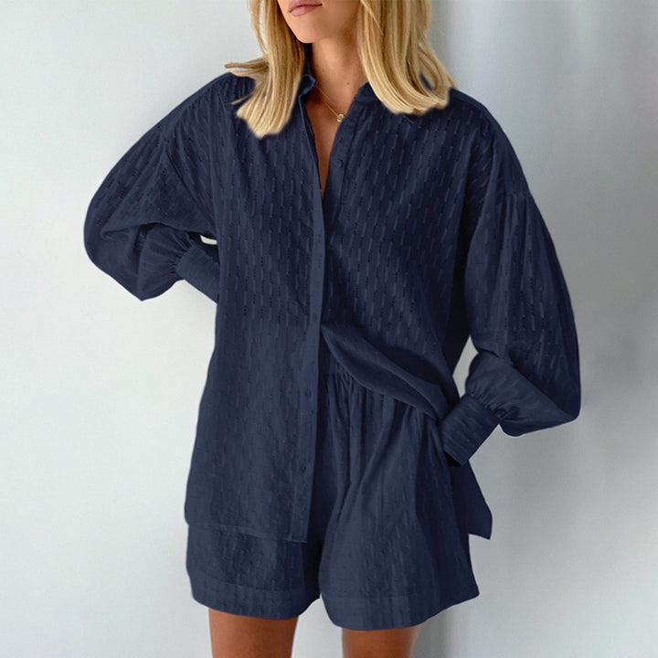 Damen modisches Kurzarm-Pyjama-Set mit strukturierter Oberflächenbeschaffenheit Drune