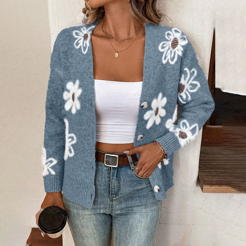 Damen kuscheliger Cardigan mit floralen Muster Drune