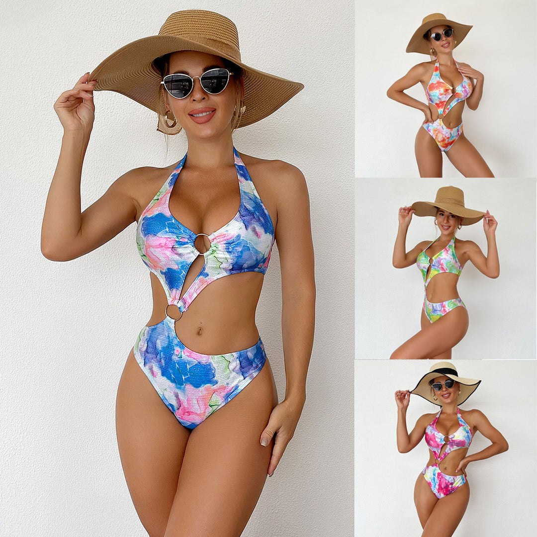 Damen Einteiler Badeanzug mit schickem Cut-Out und buntem Design Drune