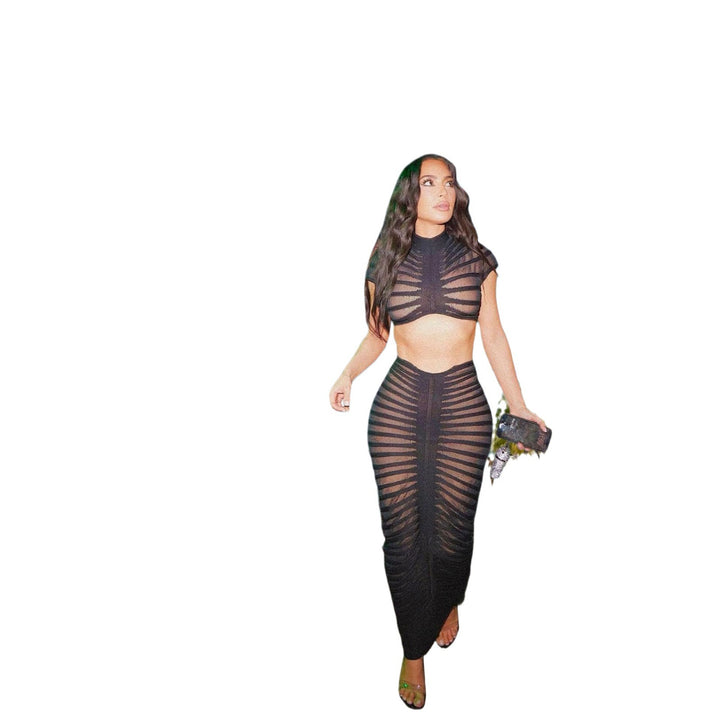 Damen Figurbetontes Crop-Top und Rock-Set Drune