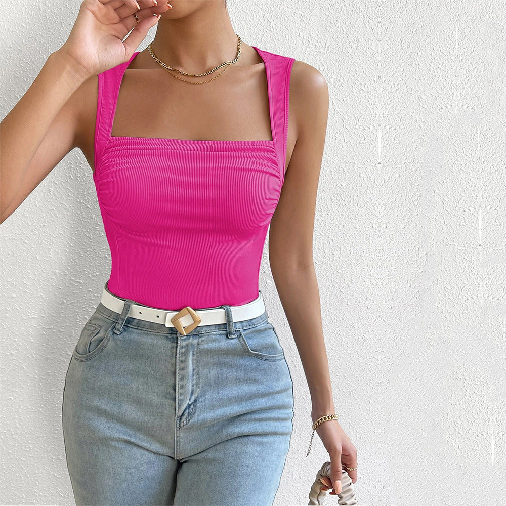 Damen figurbetontes Trägershirt mit quadratischem Ausschnitt und Raffung Drune