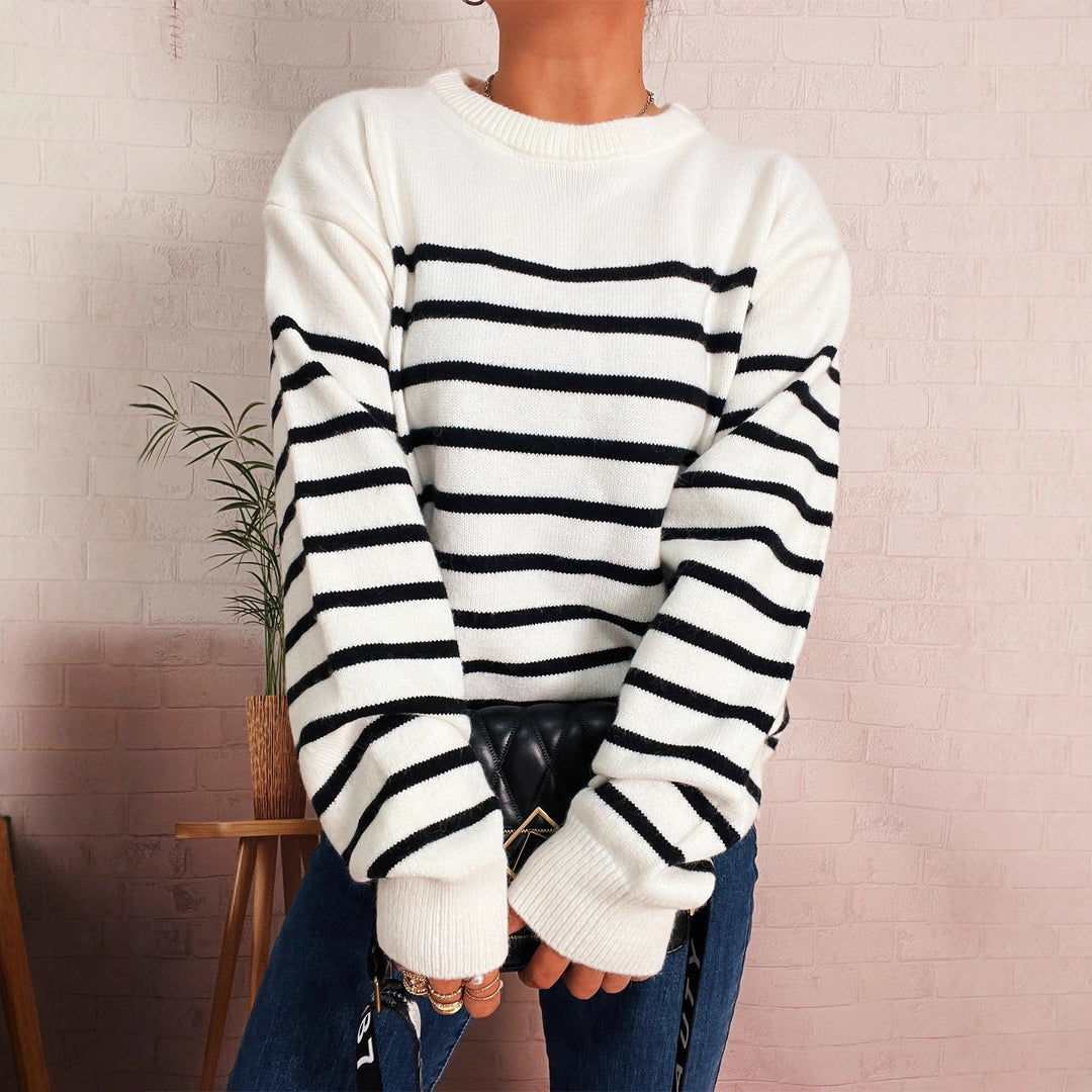 Damen lässiger gestreifter Pullover mit modernem Schnitt Drune