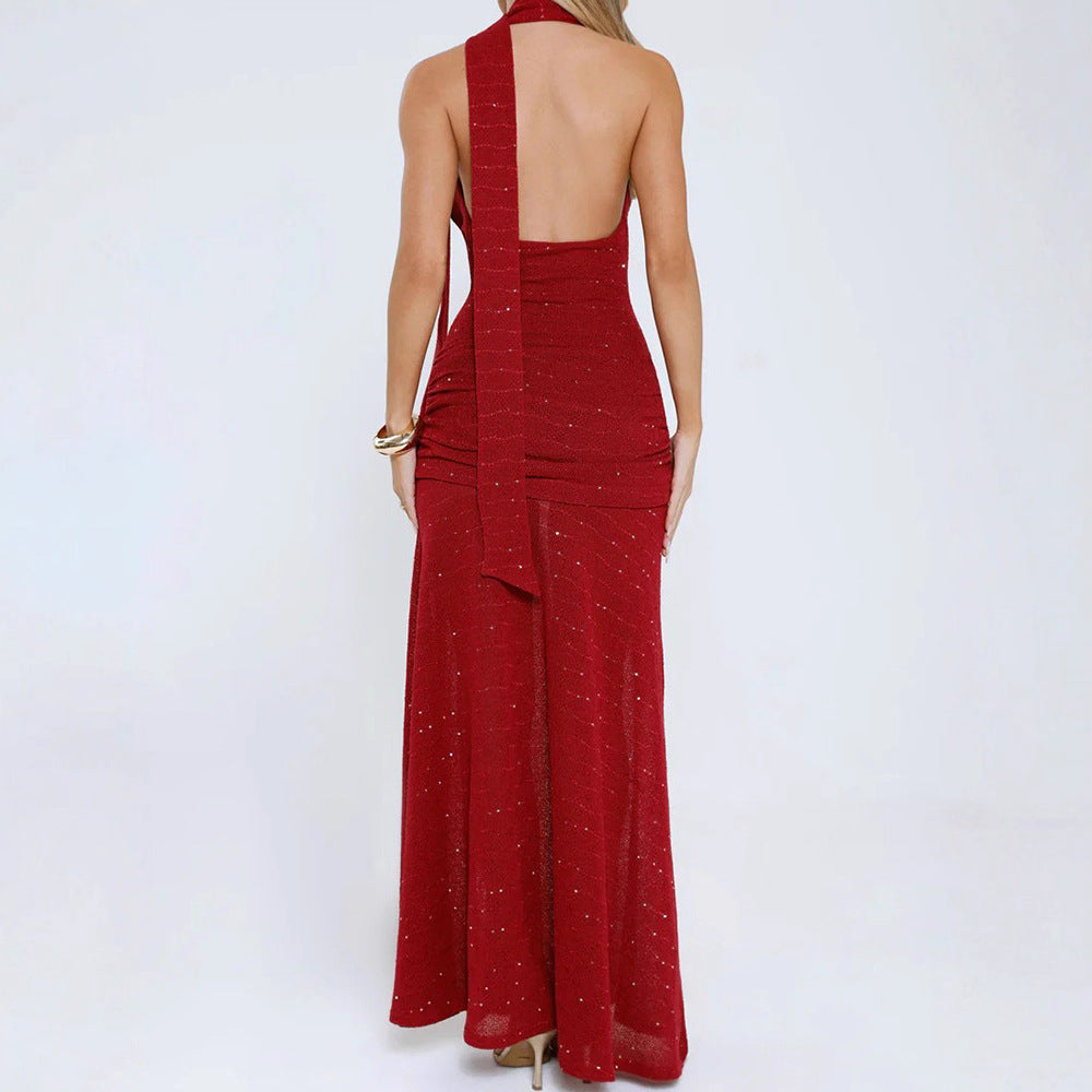 Damen Elegantes Maxikleid mit verführerischem Schlitz und schimmernden Akzenten Drune