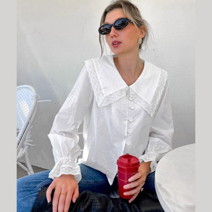 Damen Bluse mit großen Spitzeneinsätzen Drune