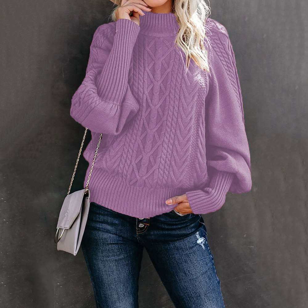 Damen Strickpullover mit hohem Kragen und volumetrischen Ärmeln Drune