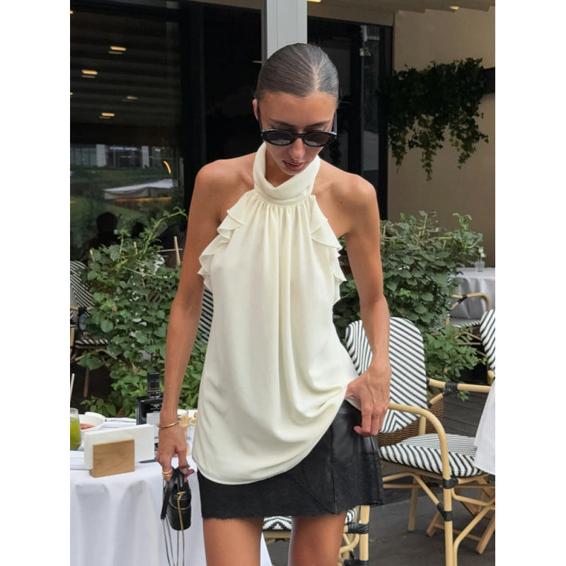 Damen Elegantes Spitzen-Haltertop mit Rüschendetails Drune