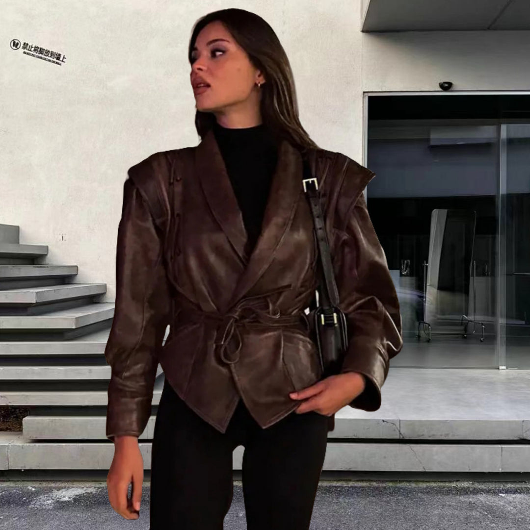 Damen Kunstleder Blazerjacke mit strukturierter Silhouette Drune
