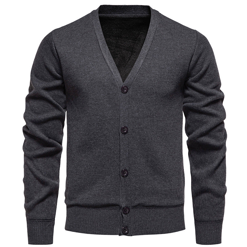 Herren nan leichte Feinstrick-Strickjacke mit V-Ausschnitt, verdeckter Knopfleiste und elastischem Rippbündchen Drune