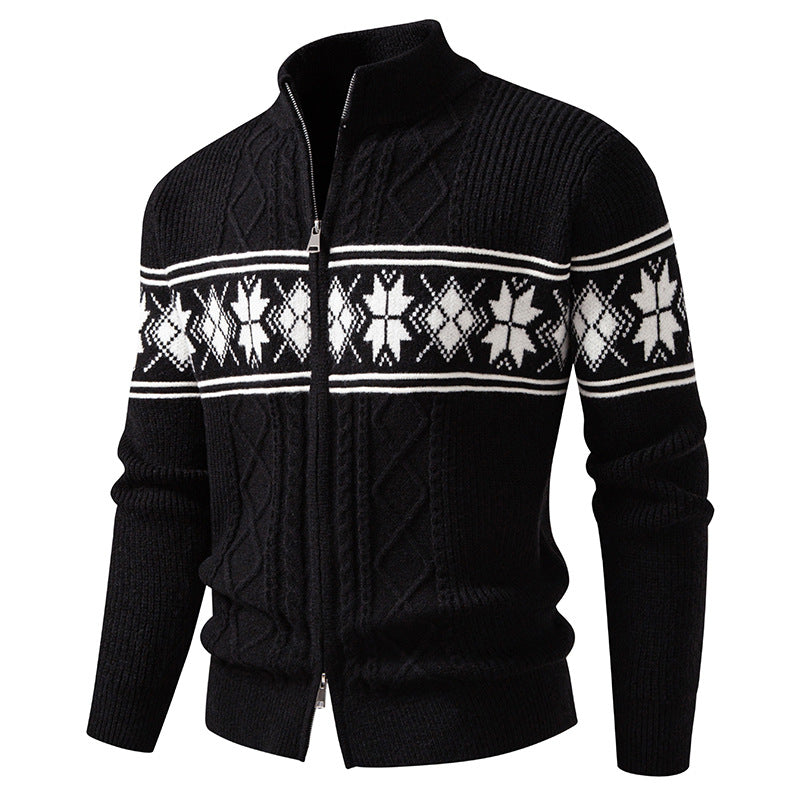 Herren nan Norweger-Strickjacke mit durchgehendem Reißverschluss und hohem Stehkragen Drune
