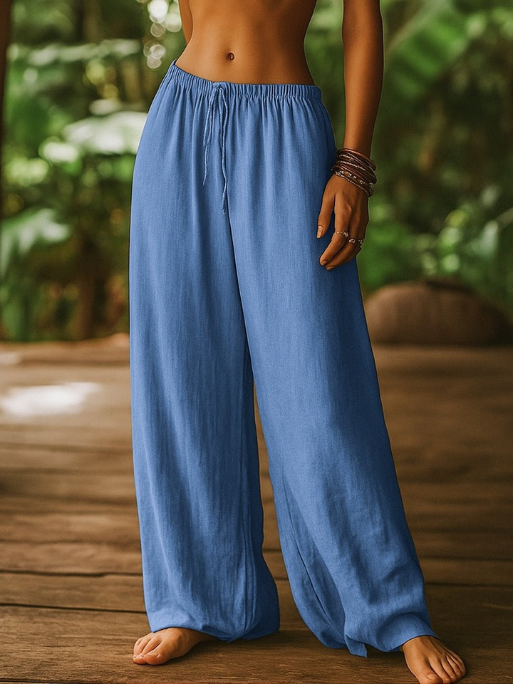 Damen Weit geschnittene Sommer-Hose mit elastischem Bund und Kordelzug Drune