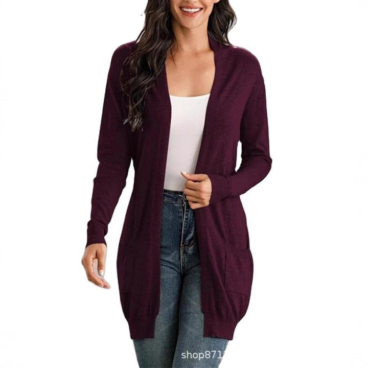 Damen Lange Strickjacke mit offenen Front und praktischen Taschen Drune