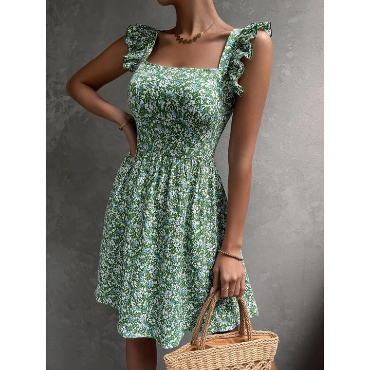 Damen Sommerliches Kleid mit Rüschendetails und Quadrat-Ausschnitt Drune